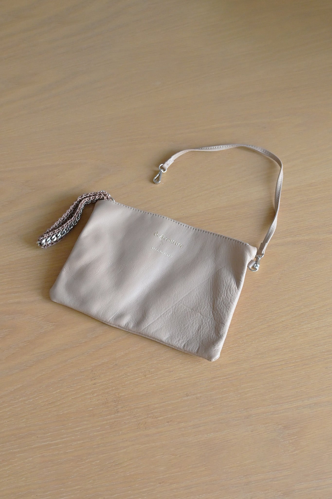 de Couture デクチュール チェーンレザートートバッグ 横長 Mサイズ ベージュ