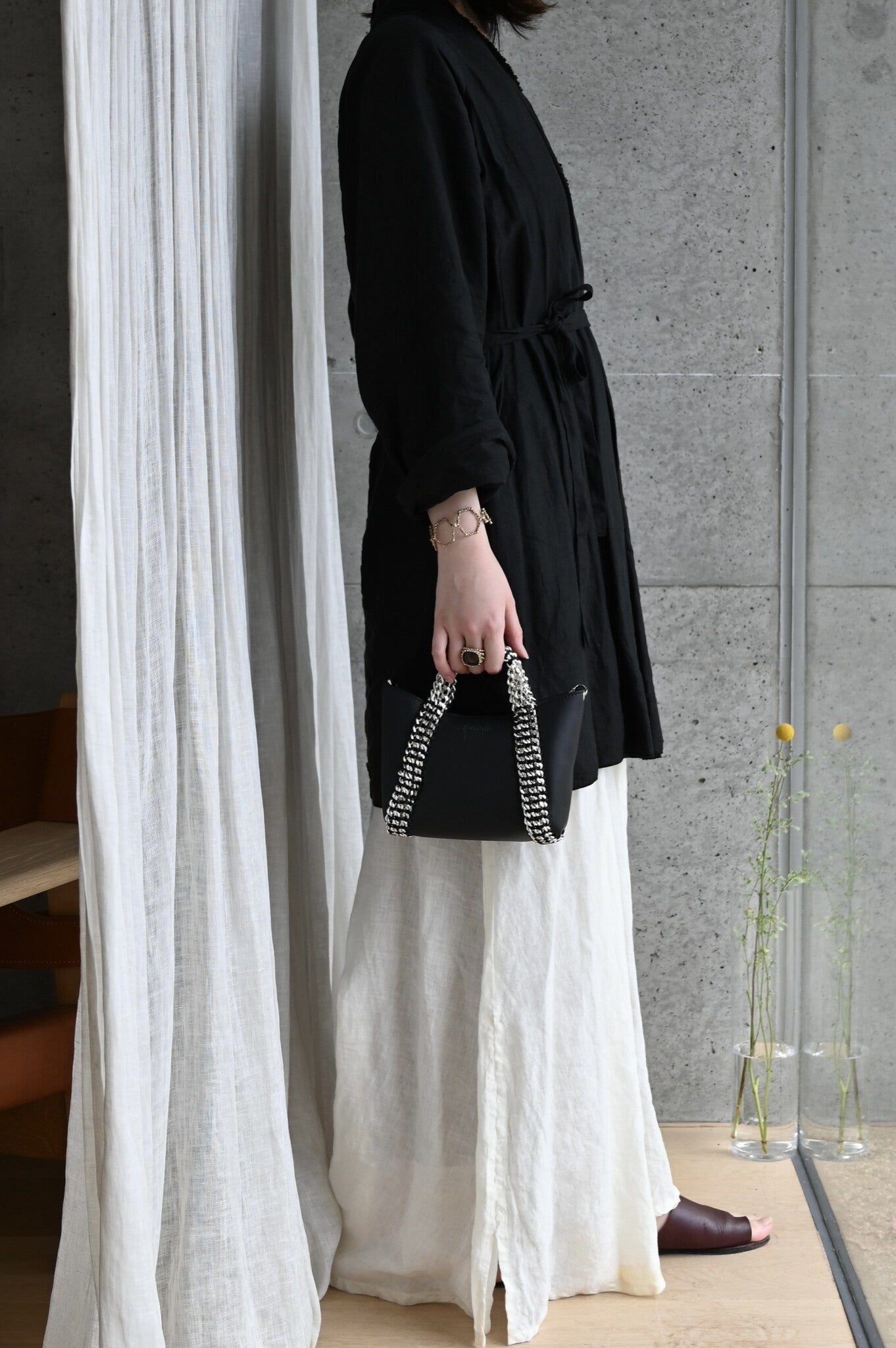 デ・クチュール/de Couture<br>2WAY チェーン レザー トートバッグ SSサイズ (ショルダーベルト付)<br>Black ブラック