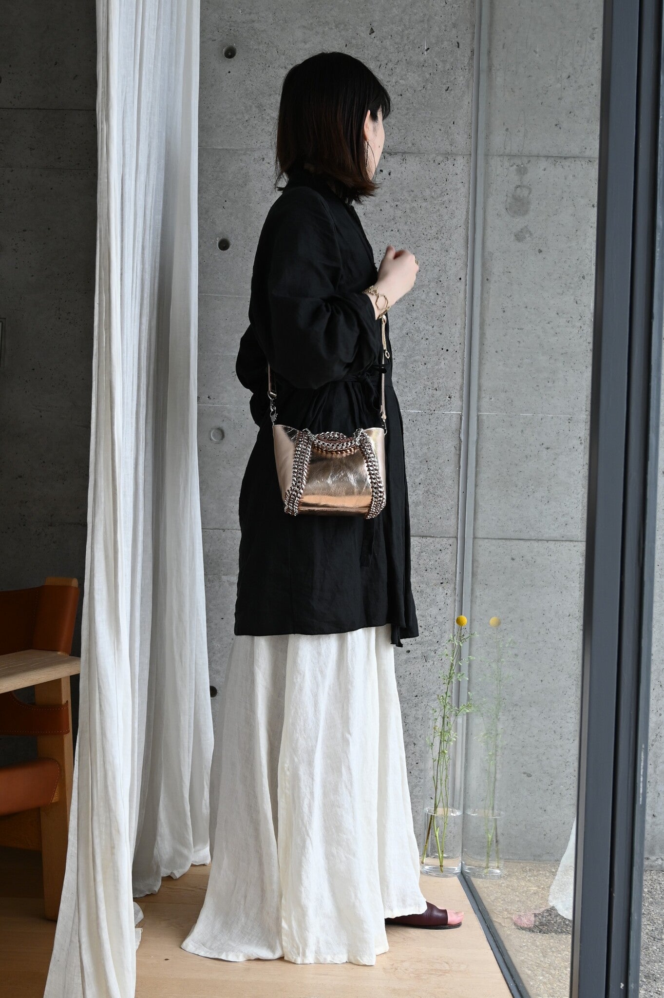 デ・クチュール/de Couture<br>2WAY チェーン レザー トートバッグ SSサイズ (ショルダーベルト付)<br>PinkGold ピンクゴールド