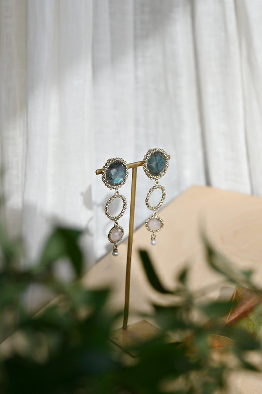 ダニエラデマルキ/Daniela de Marchi<br>Contaminazioni Collection<br>イヤリング（Earrings）［OR1144 OBR ラブラドライト/ローズクオーツ /パール］