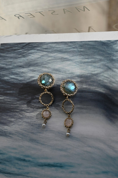 ダニエラデマルキ/Daniela de Marchi<br>Contaminazioni Collection<br>イヤリング（Earrings）［OR1144 OBR ラブラドライト/ローズクオーツ /パール］