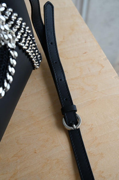 デ・クチュール/de Couture<br>2WAY チェーン レザー トートバッグ SSサイズ (ショルダーベルト付)<br>Black ブラック