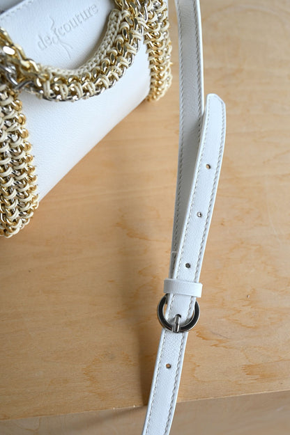デ・クチュール/de Couture<br>2WAY チェーン レザー トートバッグ SSサイズ (ショルダーベルト付)<br> White ホワイト