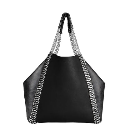 【オーダー】デ・クチュール/de Couture<br>チェーン レザー トートバッグ  LL size (ポーチ付)<br>Black / Metallic BlackSilver