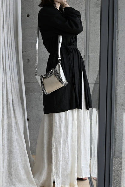 デ・クチュール/de Couture<br>2WAY チェーン レザー トートバッグ SSサイズ (ショルダーベルト付)<br>Ivory / Metalic Silver アイボリー/メタリックシルバー