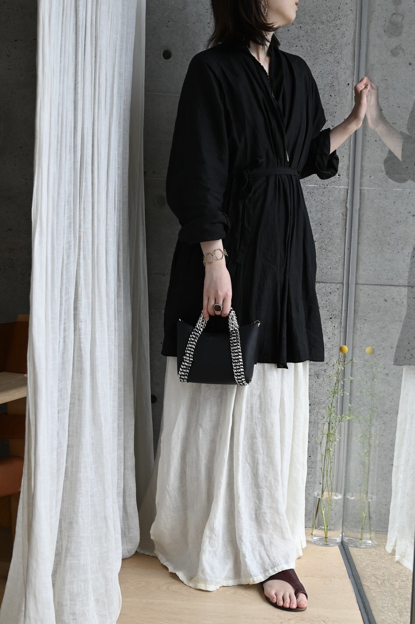 デ・クチュール/de Couture<br>2WAY チェーン レザー トートバッグ SSサイズ (ショルダーベルト付)<br>Black ブラック