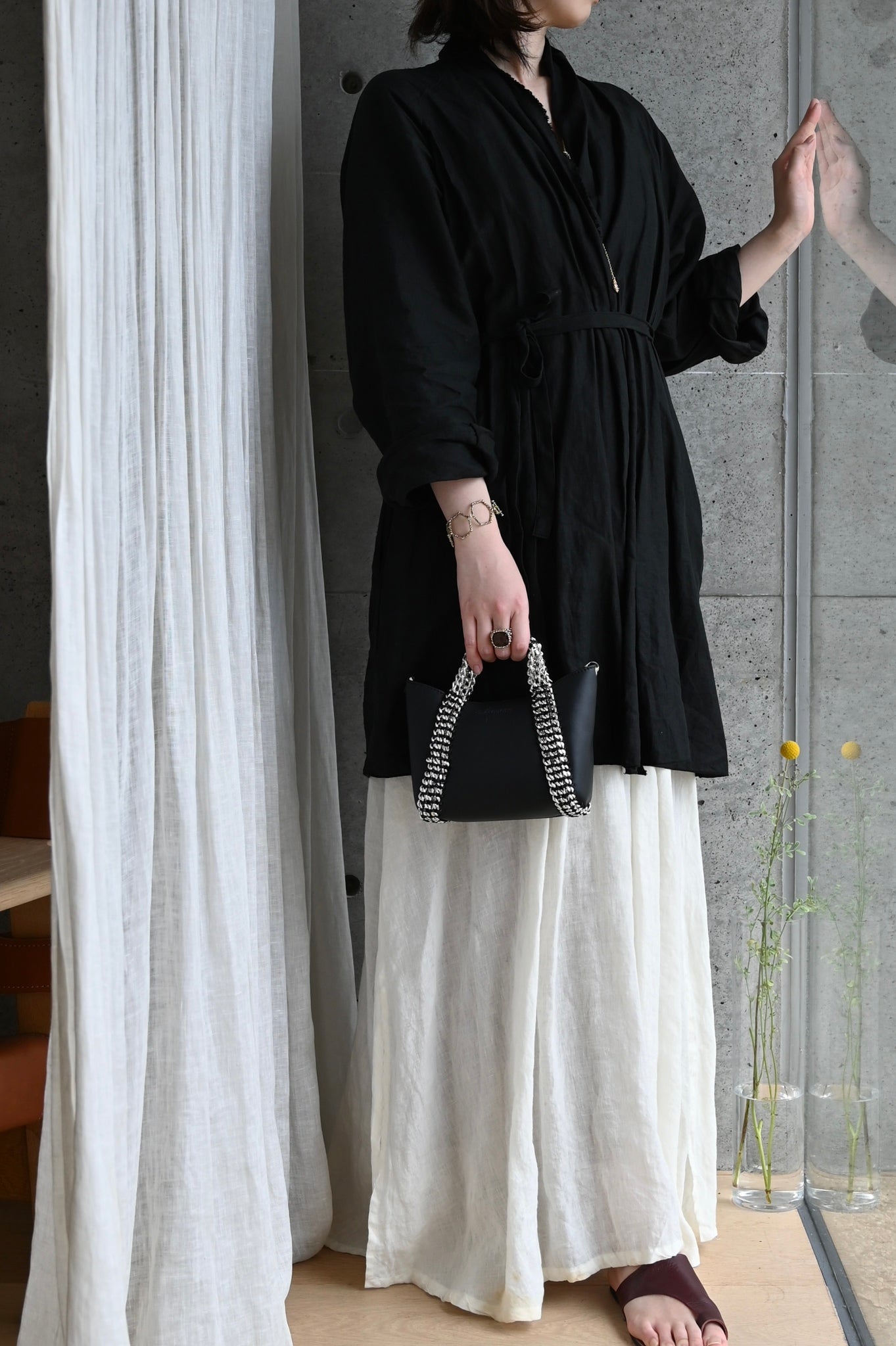 デ・クチュール/de Couture<br>2WAY チェーン レザー トートバッグ SSサイズ (ショルダーベルト付)<br>Black ブラック