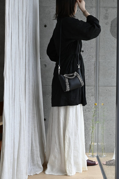 デ・クチュール/de Couture<br>2WAY チェーン レザー トートバッグ SSサイズ (ショルダーベルト付)<br>Black ブラック