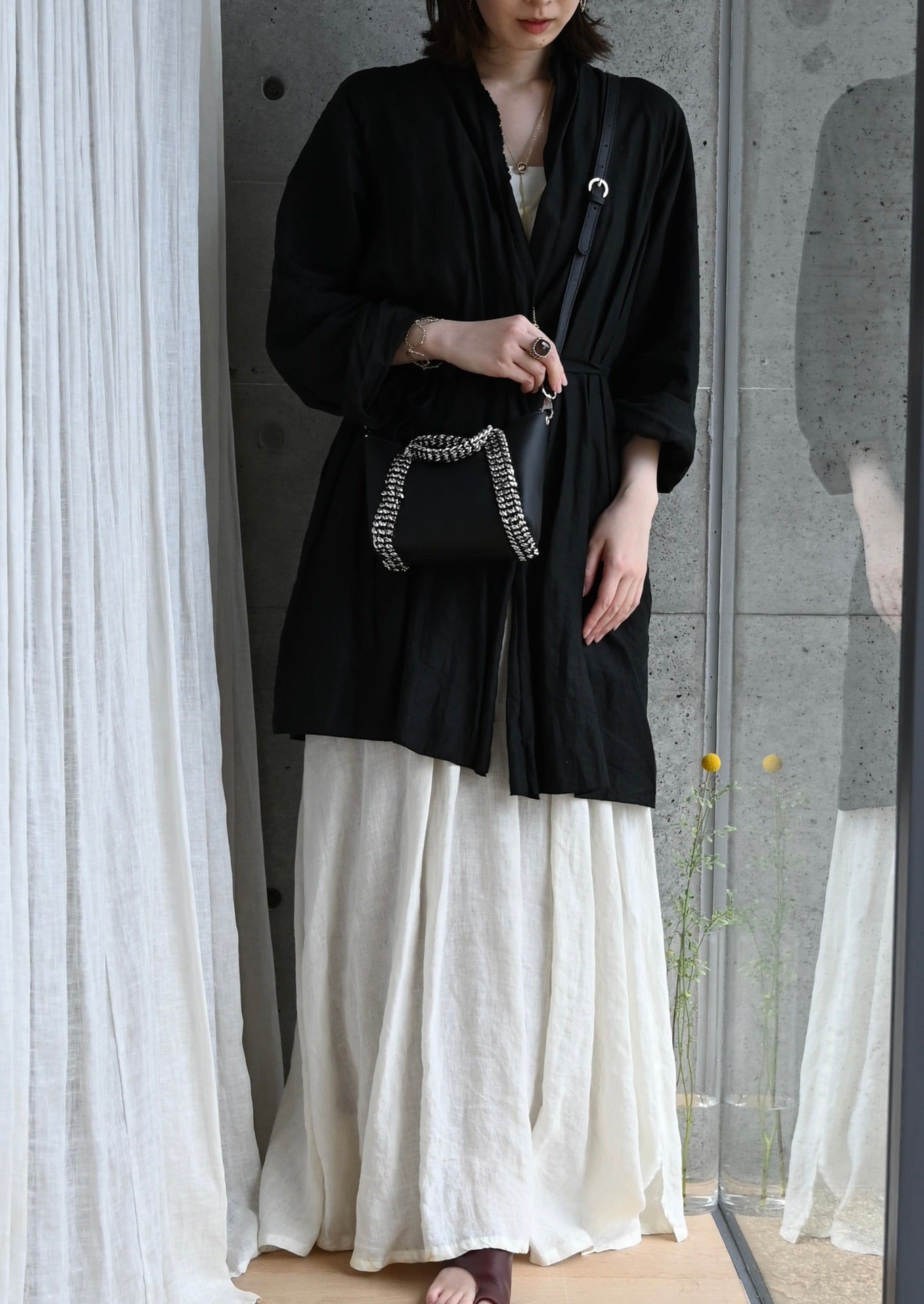 デ・クチュール/de Couture<br>2WAY チェーン レザー トートバッグ SSサイズ (ショルダーベルト付)<br>Black ブラック