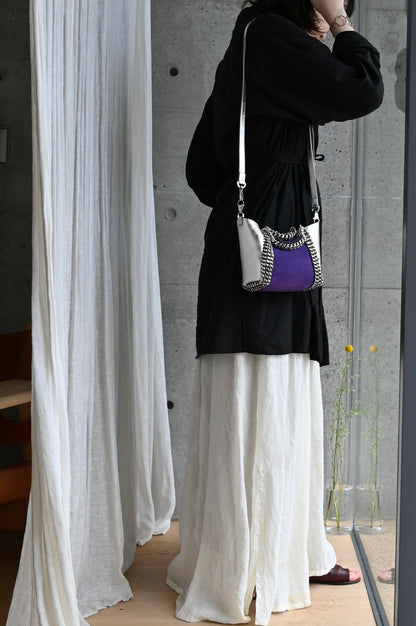 デ・クチュール/de Couture<br>2WAY チェーン レザー トートバッグ SSサイズ (ショルダーベルト付)<br>Violet Swede/Metalic Silver バイオレットスエード/メタリックシルバー