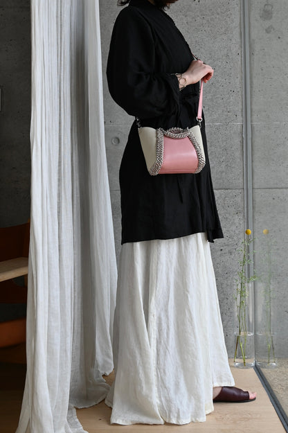 デ・クチュール/de Couture<br>2WAY チェーン レザー トートバッグ SSサイズ (ショルダーベルト付)<br>Pink / Ivory  ピンク/アイボリー