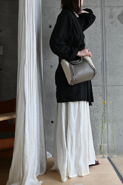 デ・クチュール/de Couture<br>2WAY チェーン レザー トートバッグ S size (ショルダー/ポーチ付)<br> Taupe / Ivory トープ/アイボリー