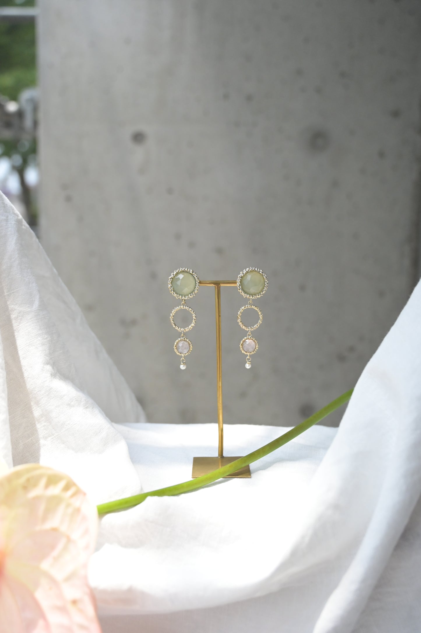 ダニエラデマルキ/Daniela de Marchi<br>Contaminazioni Collection<br>イヤリング（Earrings）［OR1144 OAG ニュージェイド/ ローズクォーツ/パール］