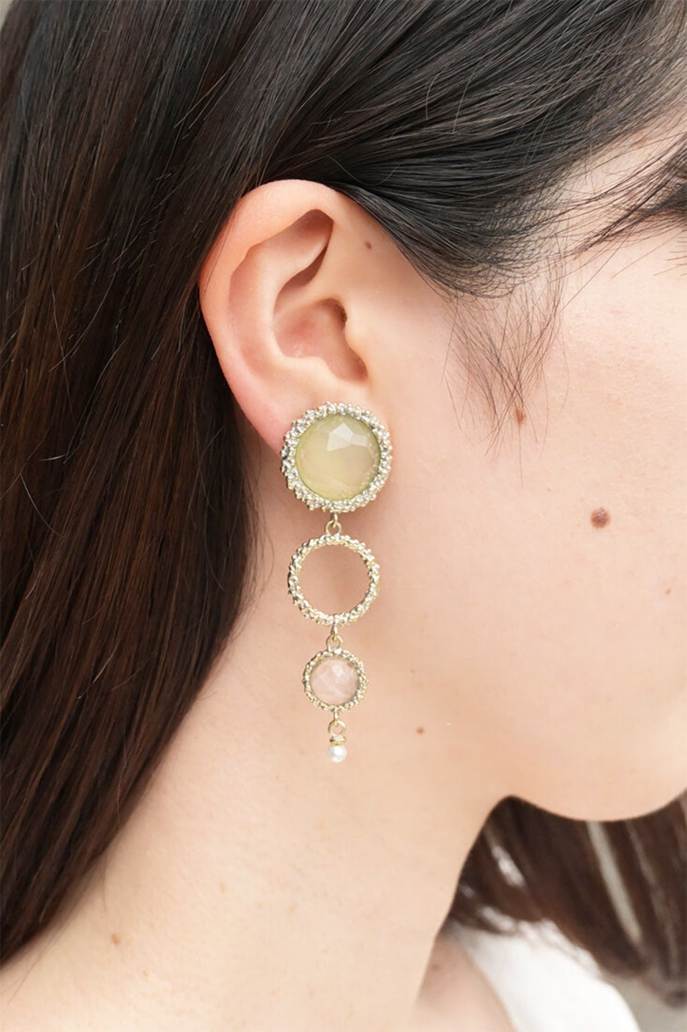 ダニエラデマルキ/Daniela de Marchi<br>Contaminazioni Collection<br>イヤリング（Earrings）［OR1144 OAG ニュージェイド/ ローズクォーツ/パール］