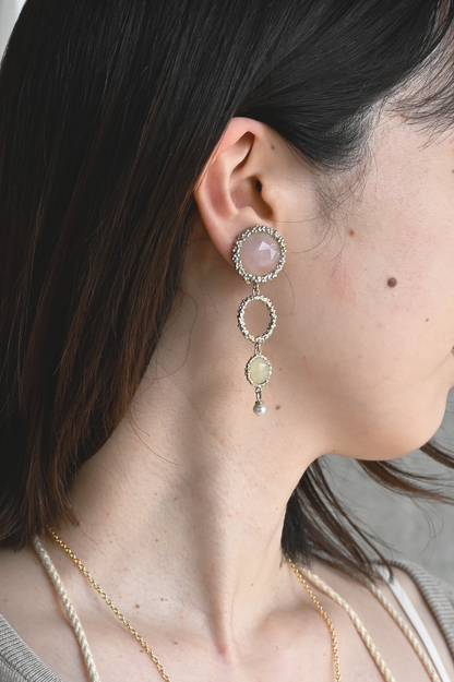 ダニエラデマルキ/Daniela de Marchi<br>Contaminazioni Collection<br> イヤリング（Earrings）［OR1144 OAG ローズクォーツ/ニュージェイド/ パール］