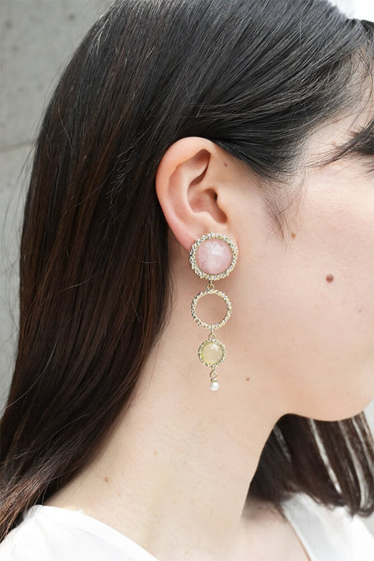 ダニエラデマルキ/Daniela de Marchi<br>Contaminazioni Collection<br> イヤリング（Earrings）［OR1144 OAG ローズクォーツ/ニュージェイド/ パール］