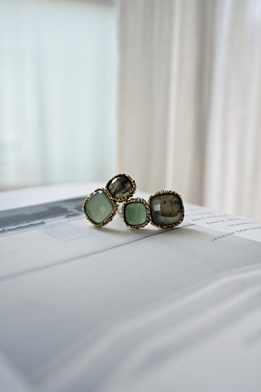 Daniela de Marchi <br> SCACCO MATTO Collection <br>Earrings Clips［OR1303 OBR Labradrite/Green Agate］