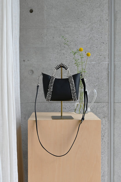 デ・クチュール/de Couture<br>2WAY チェーン レザー トートバッグ SSサイズ (ショルダーベルト付)<br>Black ブラック