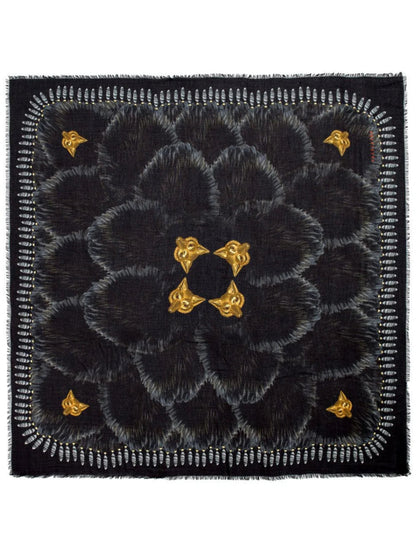 ヴァシリサ/VASSILISA<br>カシミア ストール<br>ファーとFOXのプリント/Black