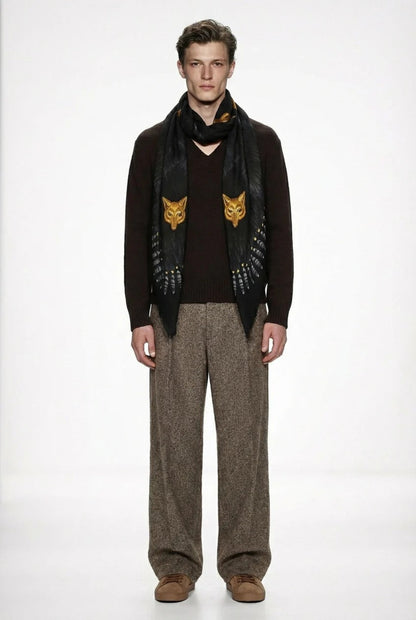 ヴァシリサ/VASSILISA<br>カシミア ストール<br>ファーとFOXのプリント/Black